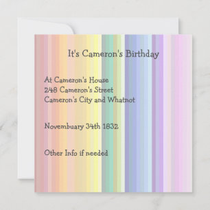 It's a Rainbow Party, Multi-Coloured Stripe Patter Invitation