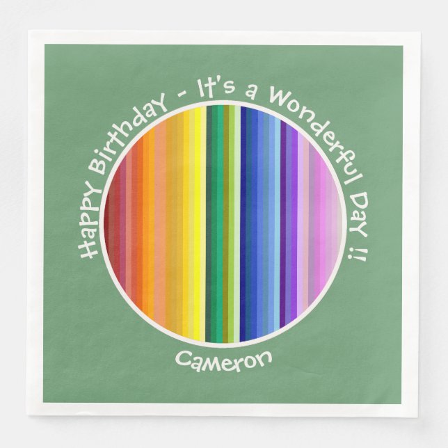 It's a Rainbow Party, Multi-Coloured Stripe Patter Napkin (Front)