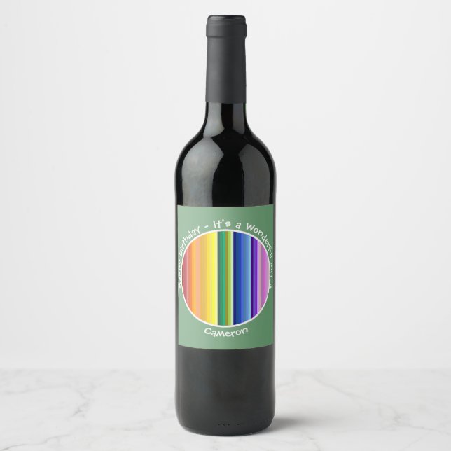 It's a Rainbow Party, Multi-Coloured Stripe Patter Wine Label (Front)