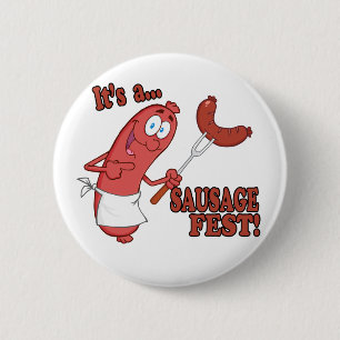 Its a Sausage Fest Funny Sausage Cooking Cartoon 6 Cm Round Badge