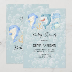 It's a Shark with Bubbles Baby Shower Invitation