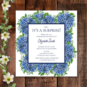 It's a Surprise 40th Birthday Party Blue Hydrangea Invitation