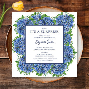 It's a Surprise 60th Birthday Party Blue Hydrangea Invitation