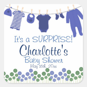 It's a SURPRISE! Baby Clothesline Baby Shower Square Sticker