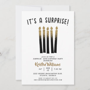 It's a Surprise Birthday Black Gold Glitter 60th Invitation