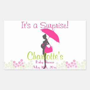 It's A Surprise! Magenta Silhouette Baby Shower Rectangular Sticker