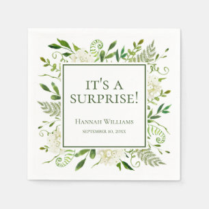 It's A Surprise White Hydrangeas Baby Shower Napkin