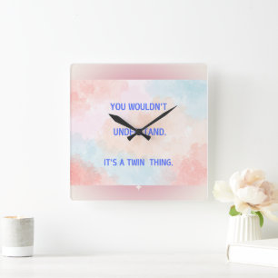 It's a Twin Thing Cheerful  Square Wall Clock