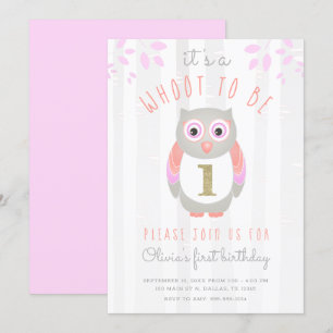 It's a Whoot to be One Woodland Owl 1st Birthday Invitation