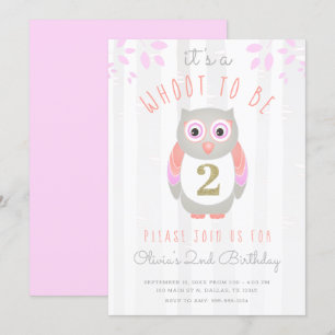 It's a Whoot to be Two Woodland Owl 2nd Birthday Invitation