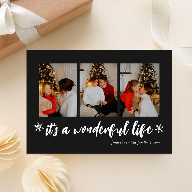 It's A Wonderful Life Black Christmas 3 Photo Holiday Card (Creator Uploaded)