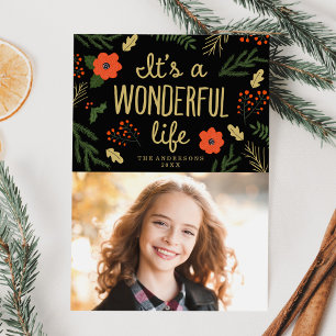 It's A Wonderful Life Floral Photo Holiday Card