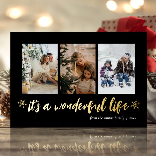 It's A Wonderful Life Gold Black Christmas Photo Foil Holiday Card (Creator Uploaded)