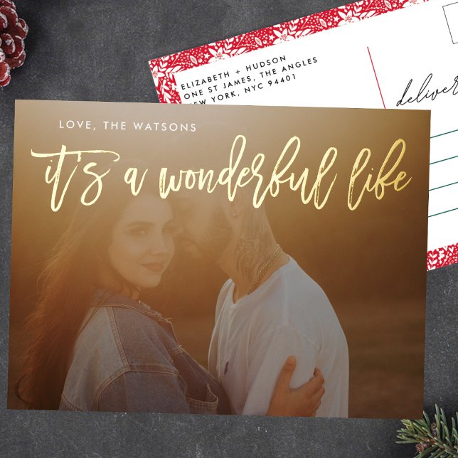 It's a Wonderful Life GOLD Christmas Foil Holiday Postcard (Creator Uploaded)