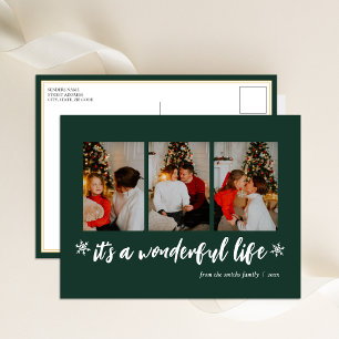 It's A Wonderful Life Green Christmas 3 Photo Holiday Postcard