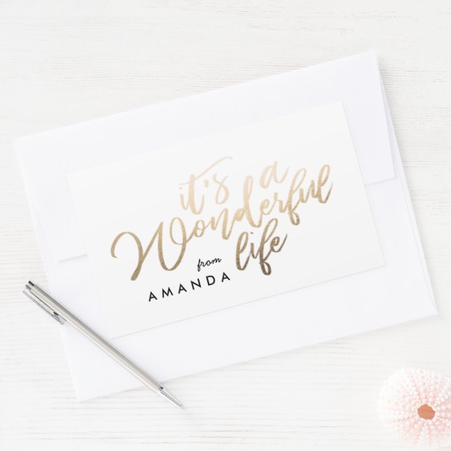 It's a Wonderful life Lettering Gold Foil Rectangular Sticker (Envelope)