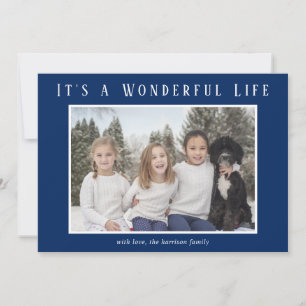 It's a Wonderful Life Navy Blue Minimalist Photo Holiday Card