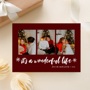 It's A Wonderful Life Red Christmas Photo Collage Holiday Card