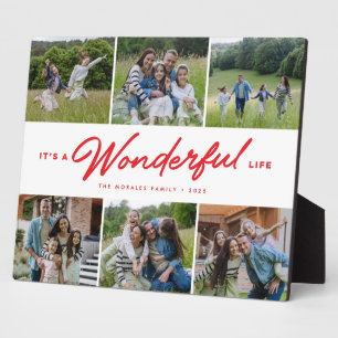 It's a wonderful life red six photo family collage plaque