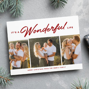 It's a wonderful life three photo red Christmas Holiday Card
