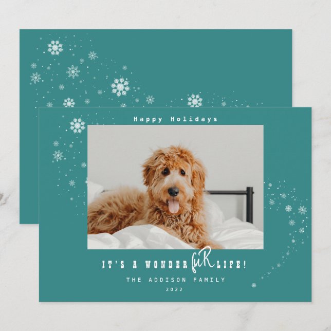 It's A WonderFUR Life Pet Photo Snowy Christmas Holiday Card (Front/Back)