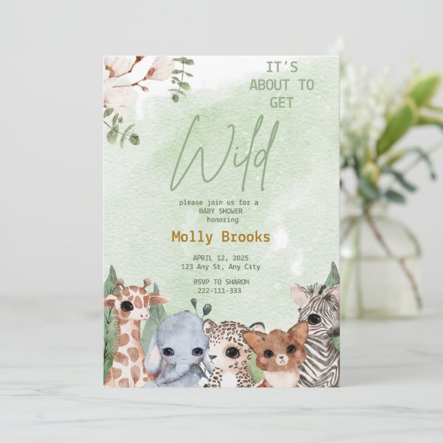 It's About To Get Wild Jungle Safari Baby Shower Invitation (Standing Front)