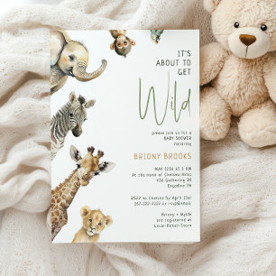 "It's About To Get Wild" Jungle Safari Baby Shower Invitation