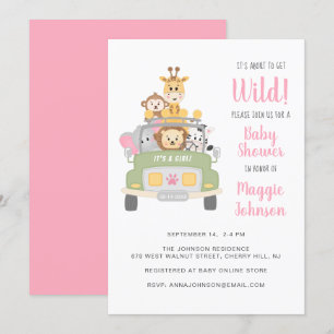 It's About to Get Wild Safari Baby Girl Shower Invitation