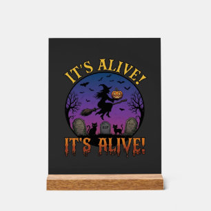 Its Alive Halloween Witch Pumpkin Black Cat Tombst Acrylic Sign
