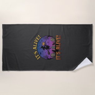 Its Alive Halloween Witch Pumpkin Black Cat Tombst Beach Towel