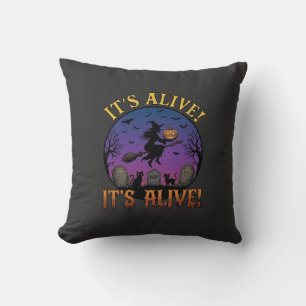 Its Alive Halloween Witch Pumpkin Black Cat Tombst Cushion