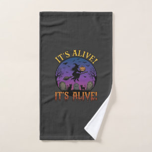 Its Alive Halloween Witch Pumpkin Black Cat Tombst Hand Towel