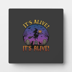 Its Alive Halloween Witch Pumpkin Black Cat Tombst Plaque