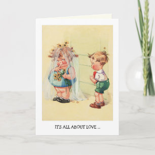 It's all about Love. Vintage Art Valentine's Day  Holiday Card
