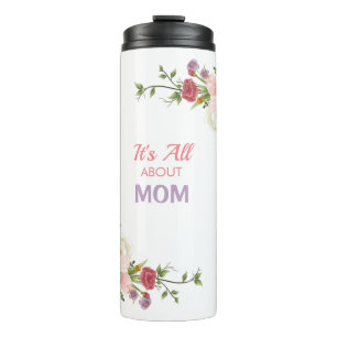 "It's All About Mum" Red & Pink Peony Flowers Thermal Tumbler