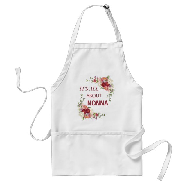 It's All About Nonna Red & Pink Peony Flowers Standard Apron (Front)