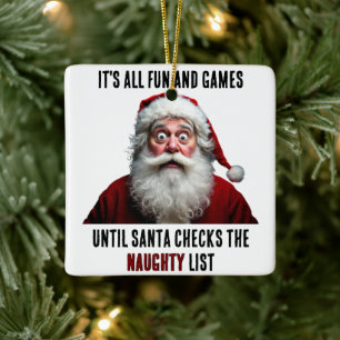 It's All Fun And Games, Cute Santa Claus Christmas Ceramic Ornament