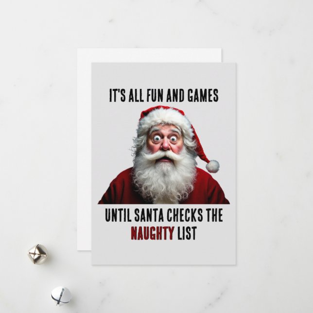 It's All Fun And Games, Cute Santa Claus Christmas Holiday Card (Front/Back In Situ)