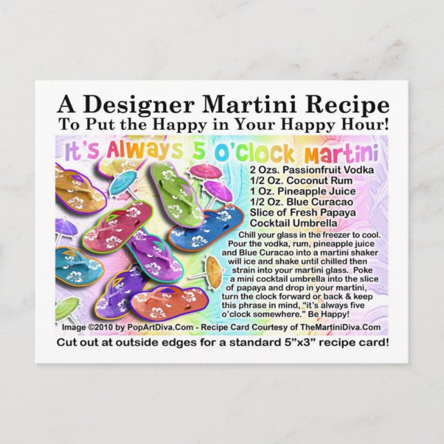 It's Always 5 O'Clock Tropical Martini Recipe Card (Front)
