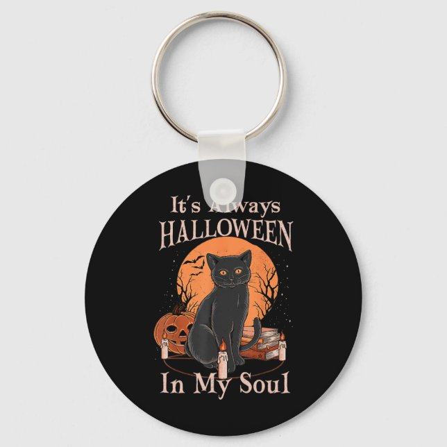 It's Always Halloween In My Soul Pumpkin Cat Funny Key Ring (Front)