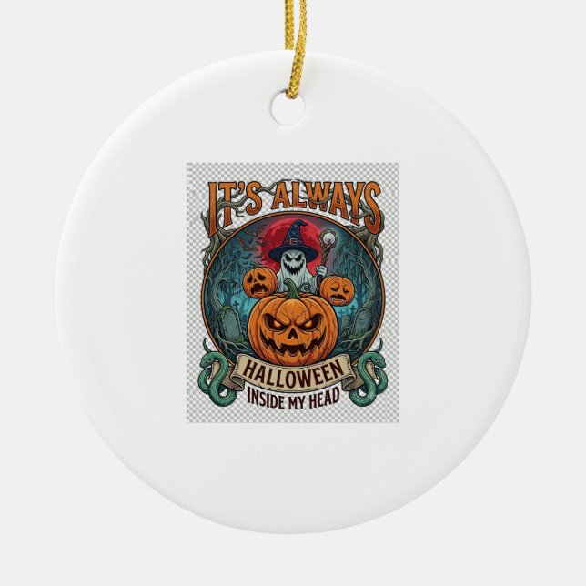 Its Always Halloween Inside Head Pumpkin Ghost Sna Ceramic Tree Decoration (Front)
