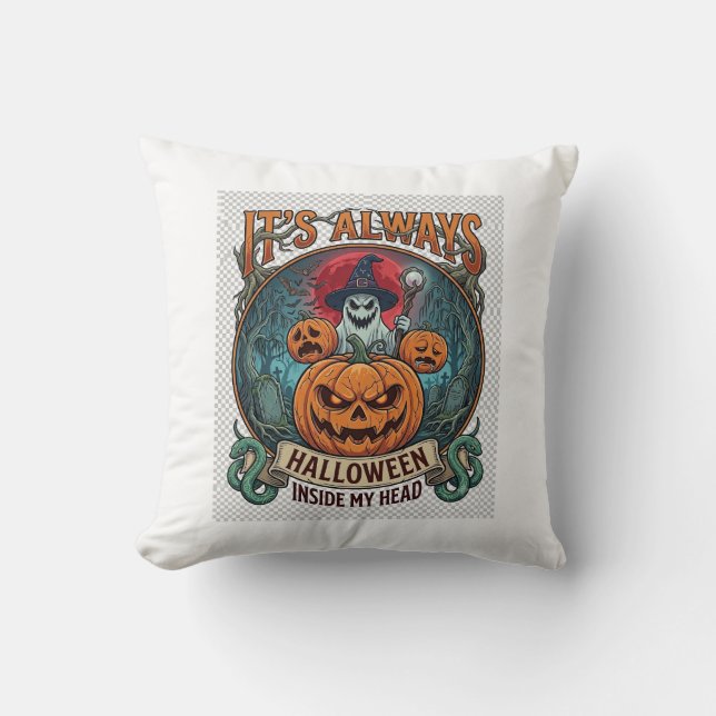 Its Always Halloween Inside Head Pumpkin Ghost Sna Cushion (Front)