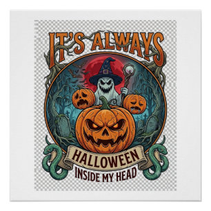 Its Always Halloween Inside Head Pumpkin Ghost Sna Poster