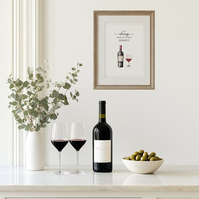 It's Always Red Wine o'Clock Time Art Poster (Red Wine o'clock art poster)