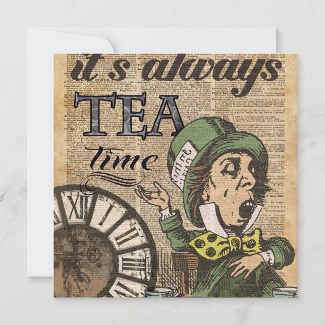 "It's always tea time" Mad Hatter Dictionary Art (Front)