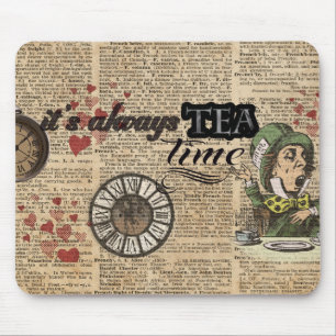 "It's always tea time" Mad Hatter Dictionary Art Mouse Mat