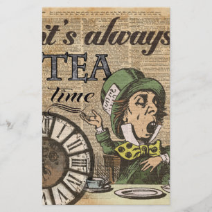 "It's always tea time" Mad Hatter Dictionary Art Stationery