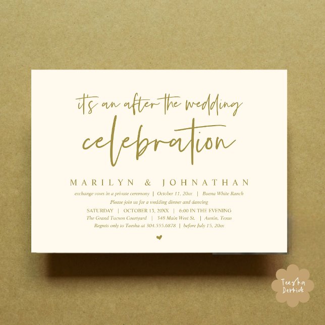 It's an after the wedding celebration, dinner invitation (It's an after the wedding party, Modern Romantic Dinner Celebration Invitation Card PDF Yellow Gold)