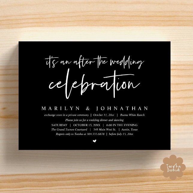 It's an after the wedding celebration, dinner invitation (It's an after the wedding party, Modern Romantic Dinner Celebration Invitation Card PDF Classy Black)