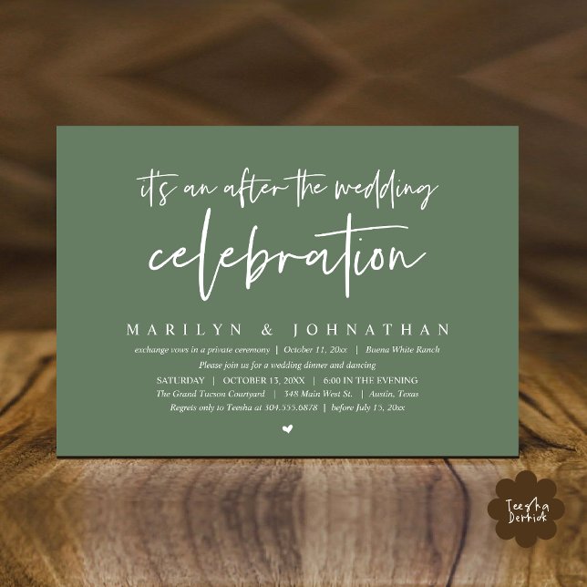 It's an after the wedding celebration, dinner invitation (It's an after the wedding party, Modern Romantic Dinner Celebration Invitation Card PDF Sage Green)